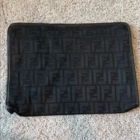 Vintage 80s Fendi Black Monogram Envelope Clutch - Picture 4 of 5